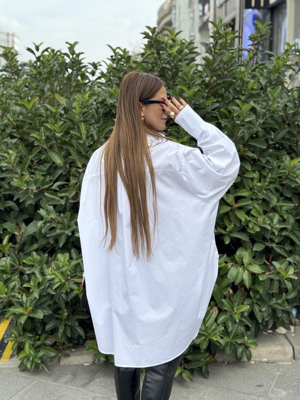 Oversize Poplin Gömlek Beyaz