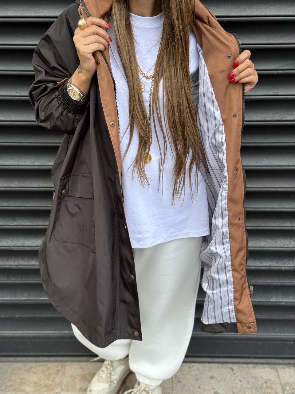 Oversize Tasarım Trenç Kahve