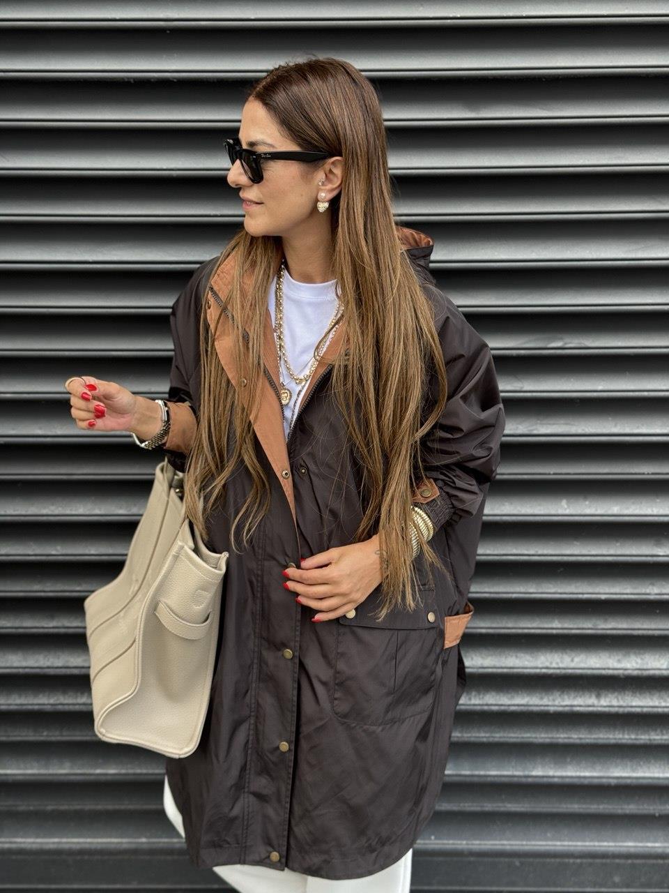 Oversize Tasarım Trenç Kahve