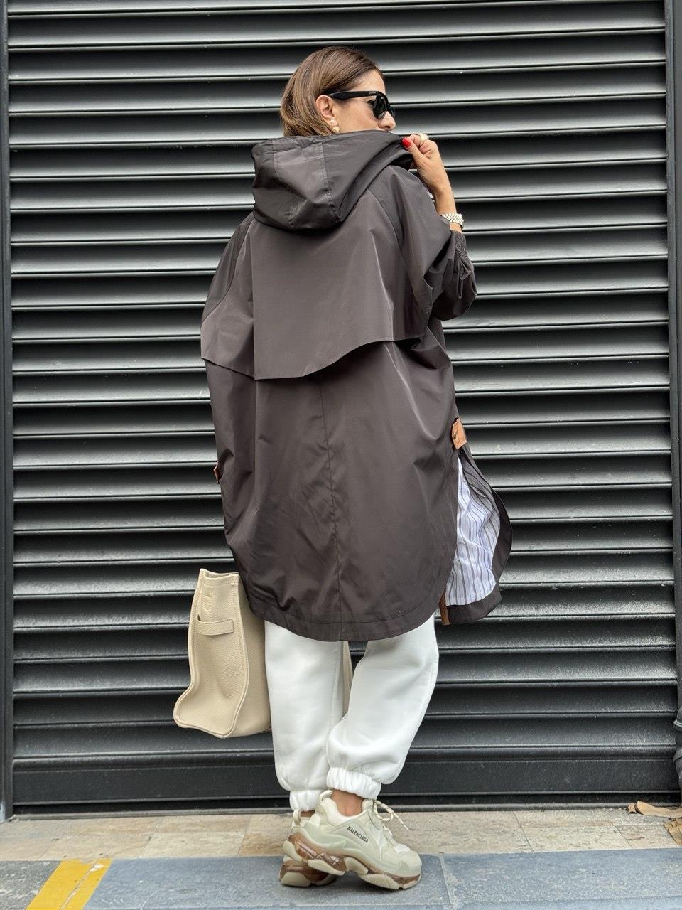 Oversize Tasarım Trenç Kahve