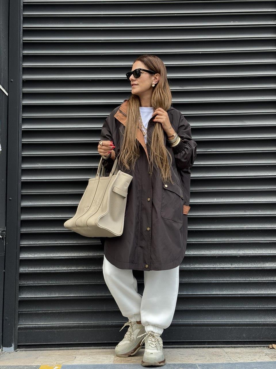Oversize Tasarım Trenç Kahve