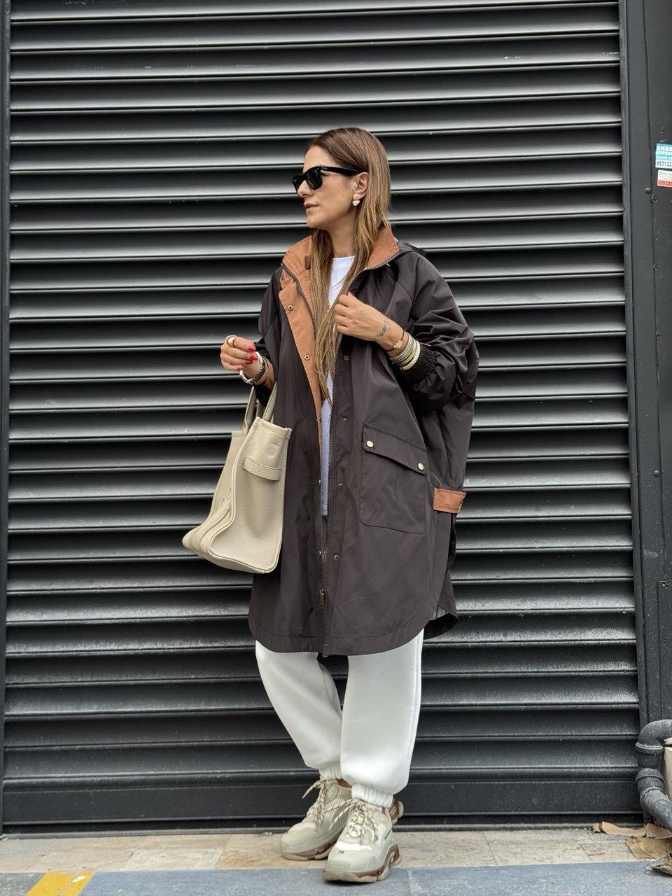 Oversize Tasarım Trenç Kahve