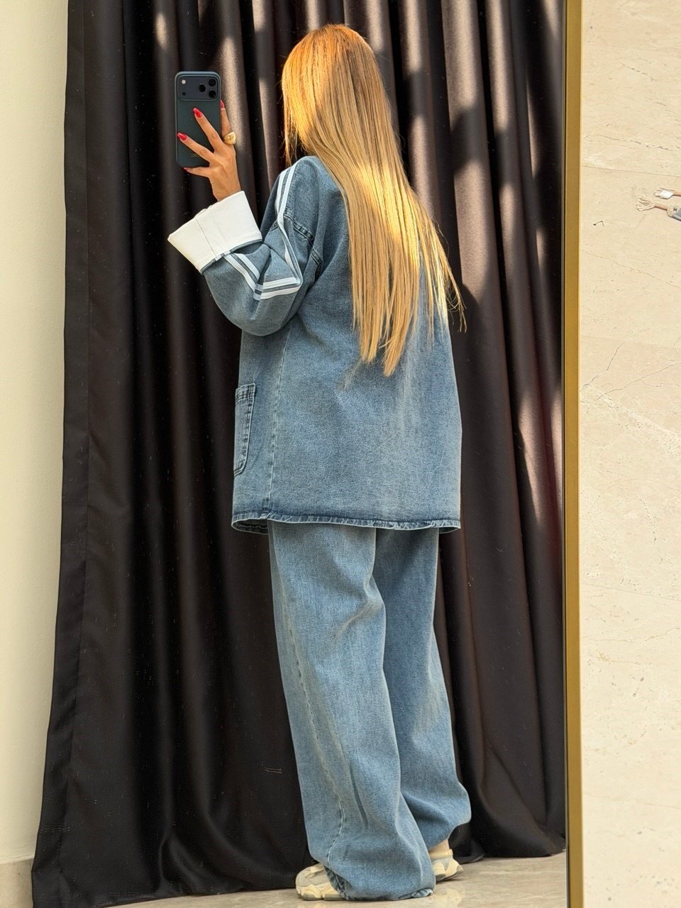 Şerit Detaylı Jean Takım 