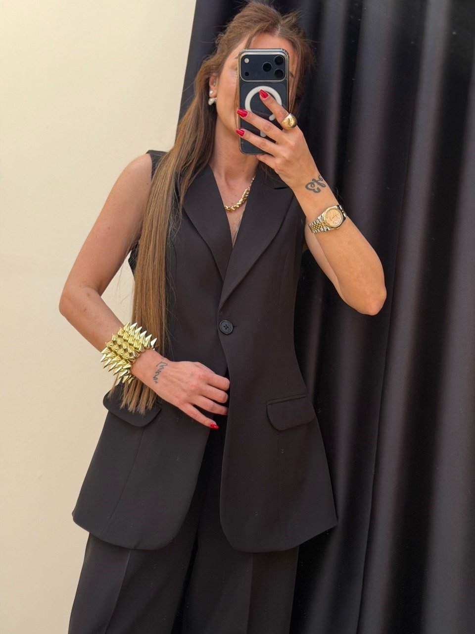 Slim Kemerli Yelek Siyah