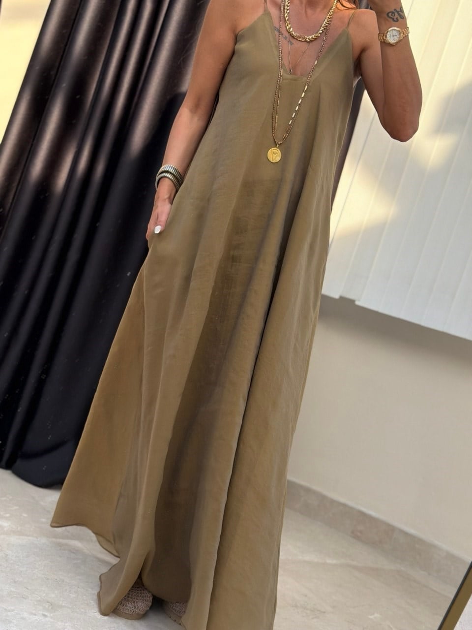 Tasarım Cepli Elbise Olive