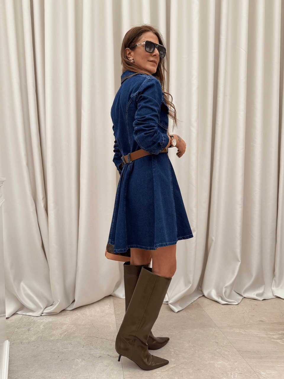 Volanlı Model Denim Elbise