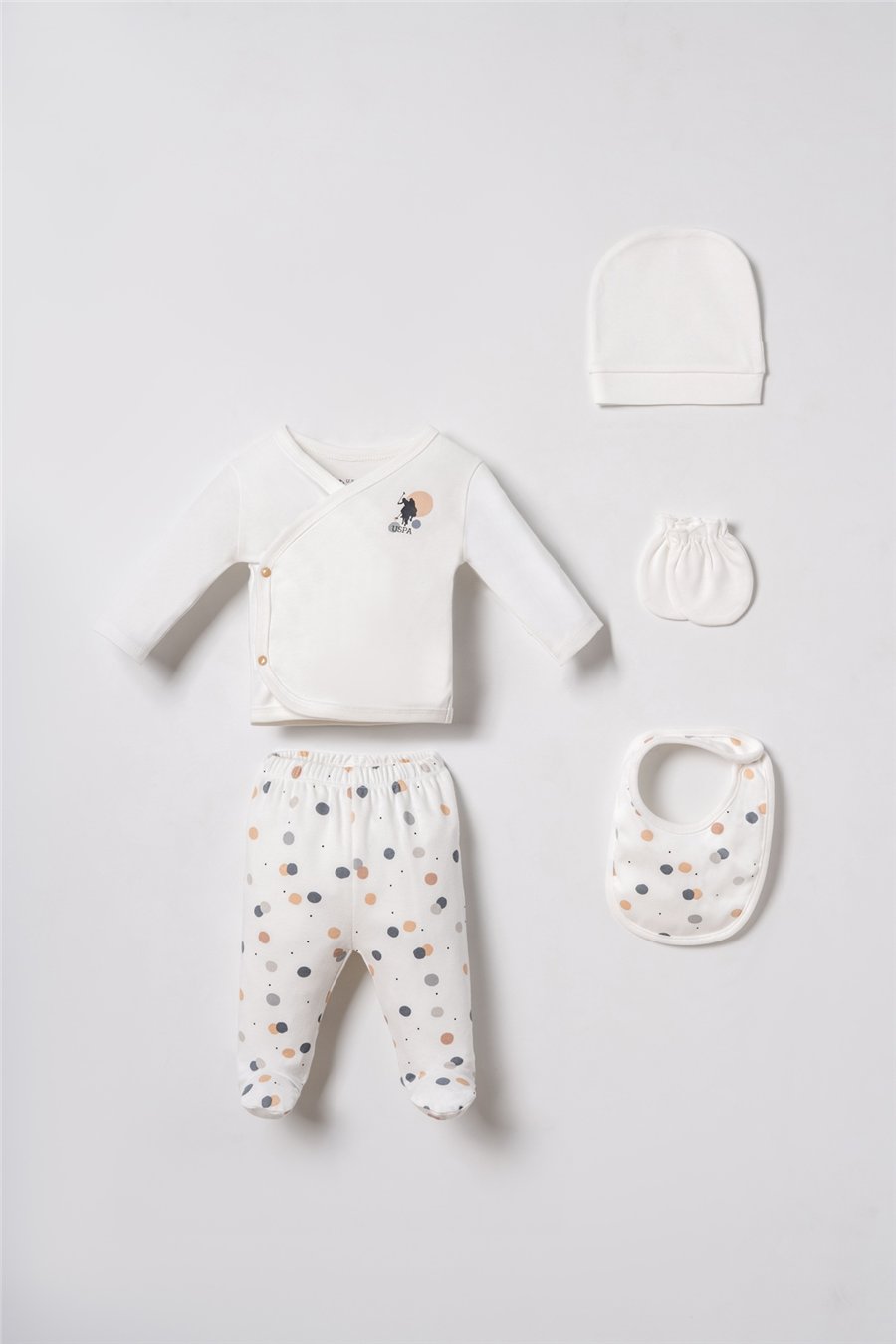 .S. Polo Assn. Erkek Bebek Desenli Beyaz Hastane Çıkışı 5’Li Set 0-3 Ay Beyaz