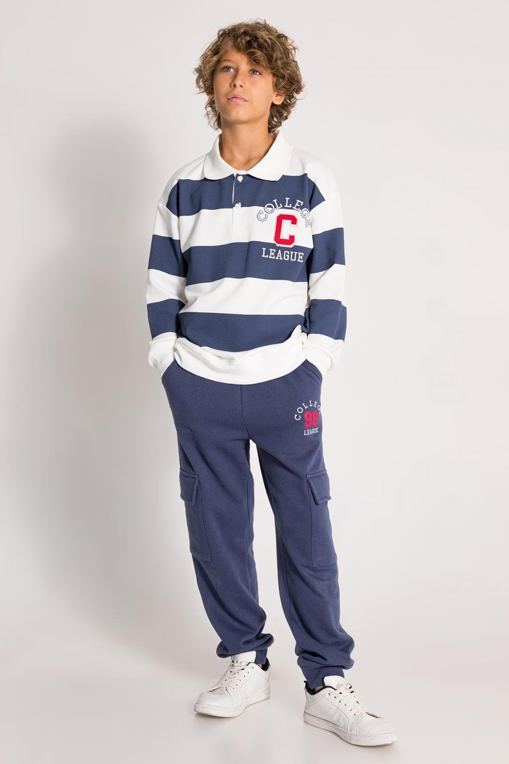 4062 COLLEGE CİZGİLİ SWEAT 9/14 ERK DMB LACİVERT