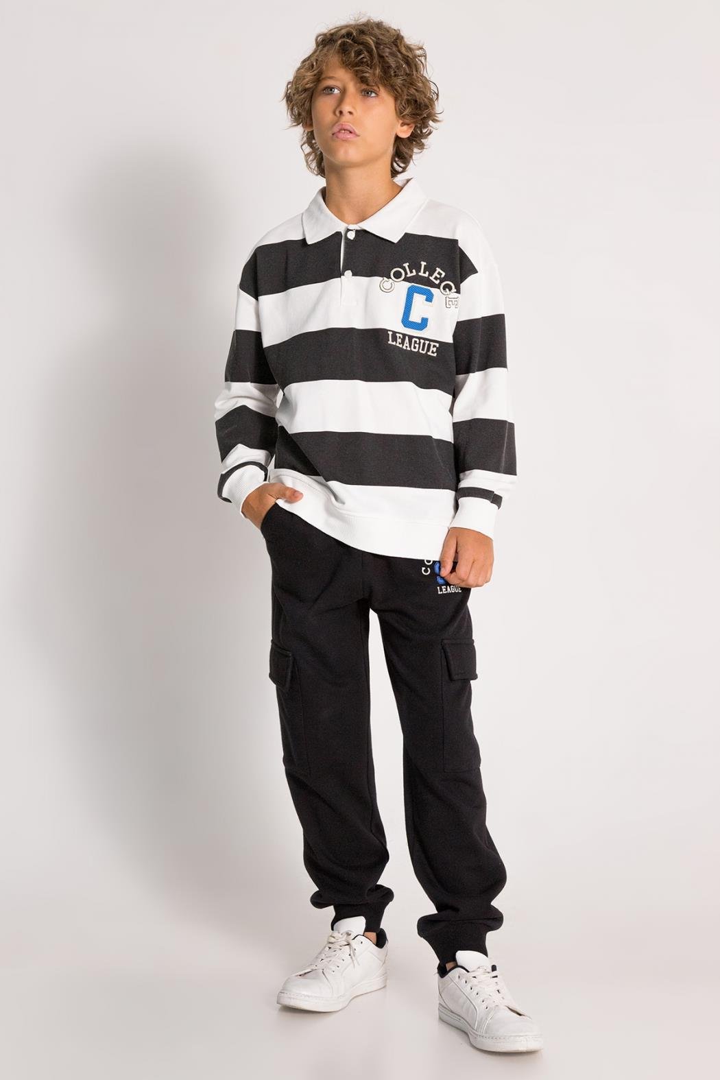 4062 COLLEGE CİZGİLİ SWEAT 9/14 ERK DMB SİYAH