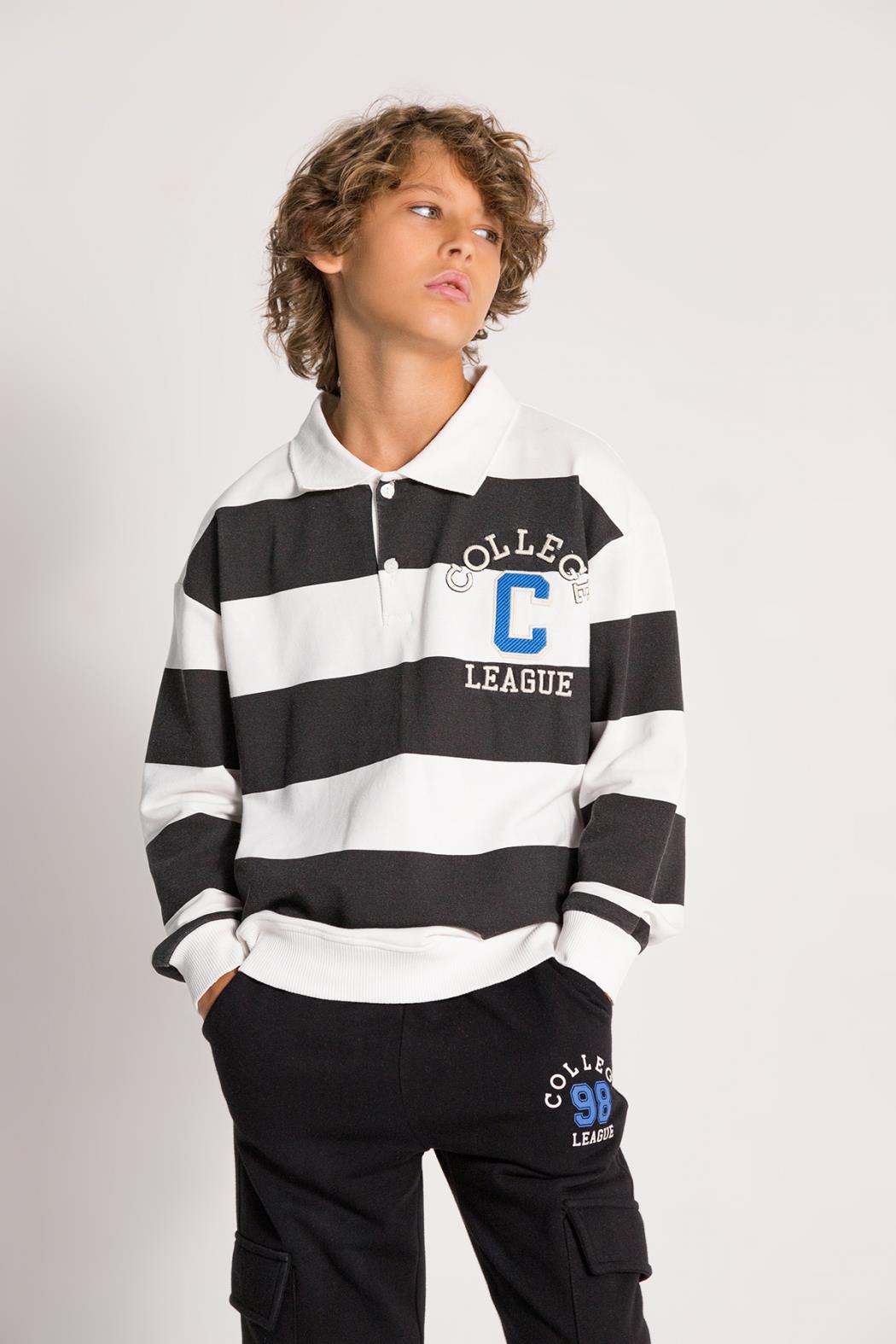 4062 COLLEGE CİZGİLİ SWEAT 9/14 ERK DMB SİYAH