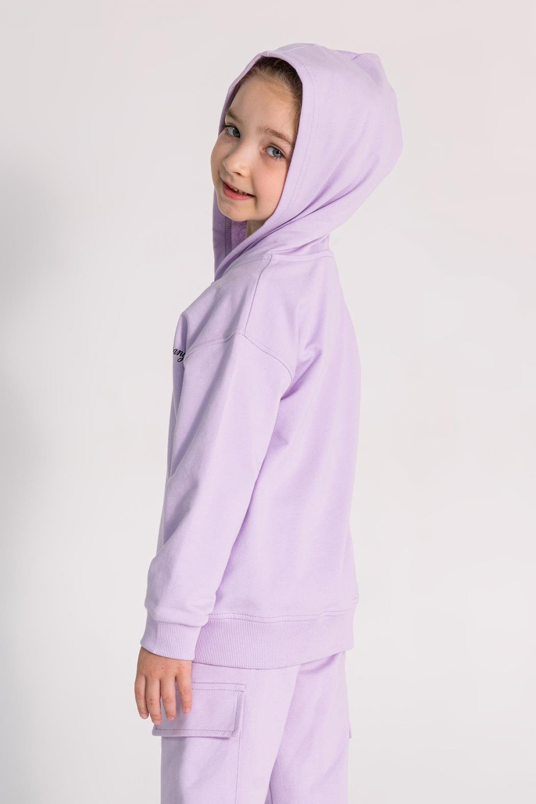 9578 FERMUARLI KAPÜŞONLU SWEAT 3/8 KIZ DMB LİLA