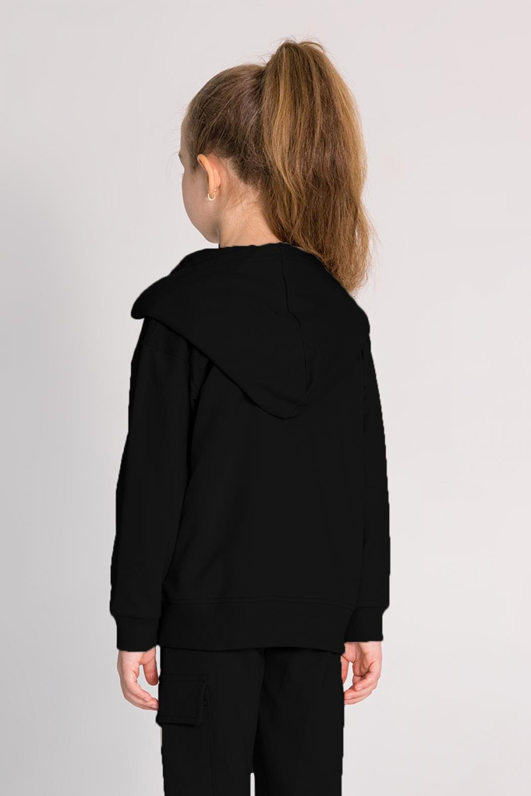 9578 FERMUARLI KAPÜŞONLU SWEAT 3/8 KIZ DMB SİYAH