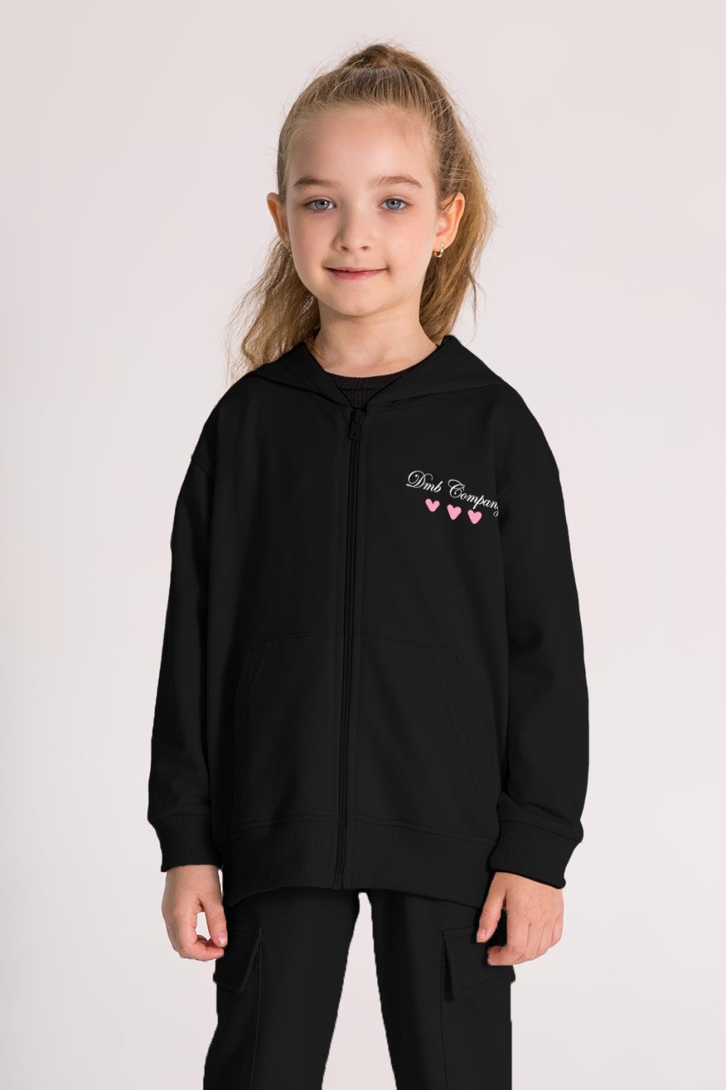 9578 FERMUARLI KAPÜŞONLU SWEAT 3/8 KIZ DMB SİYAH