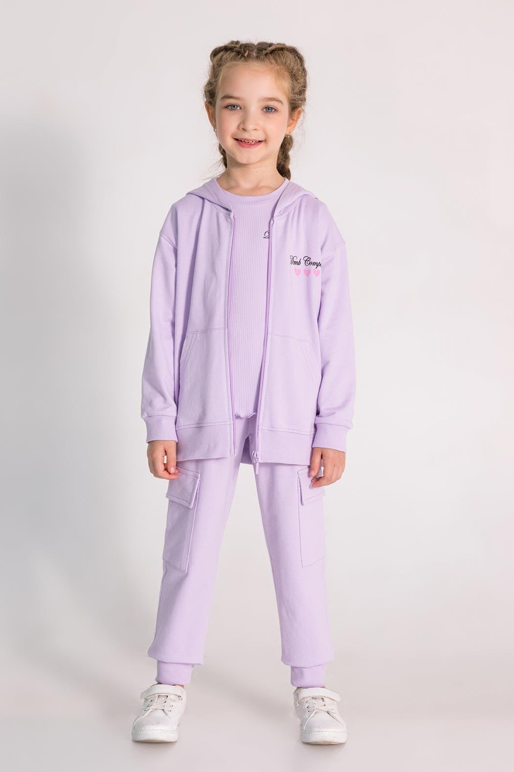 9578 FERMUARLI KAPÜŞONLU SWEAT 3/8 KIZ DMB LİLA