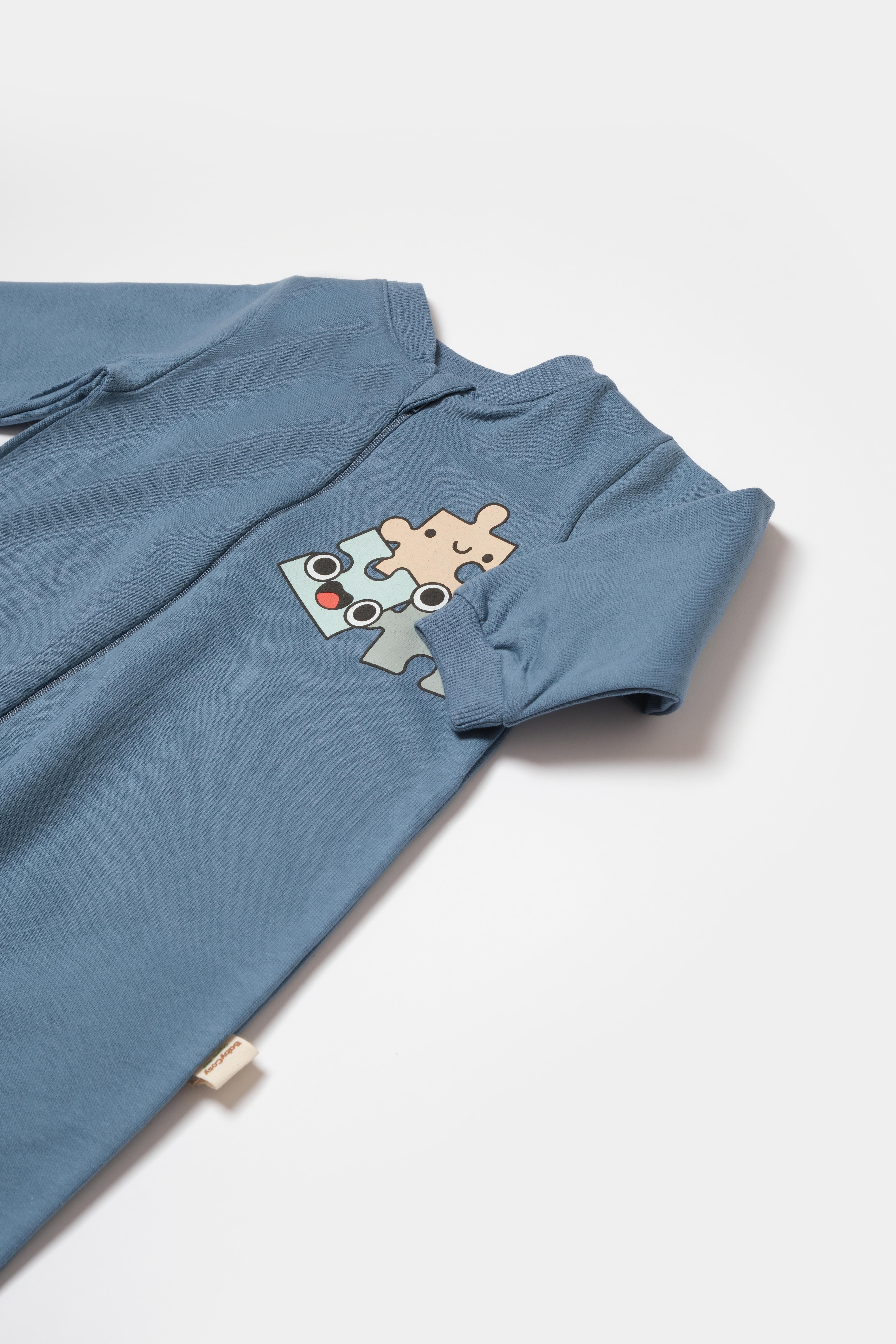 BabyCosy Erkek Bebek Ayaksız Fermuarlı Tulum  3-24 Ay Mavi