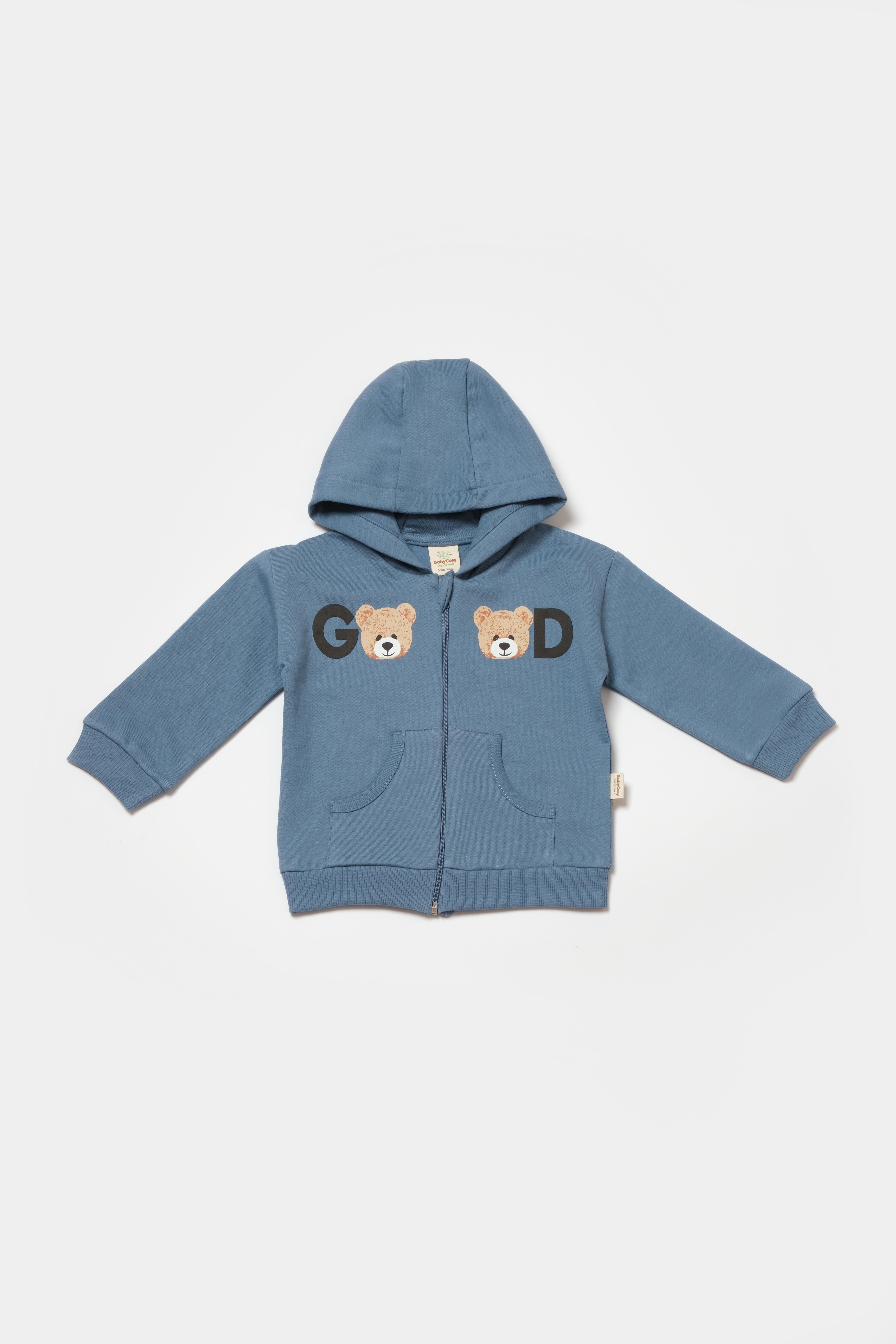 BabyCosy Erkek Bebek Ayıcık Baskılı Fermuarlı Takım  3-24 Ay Mavi