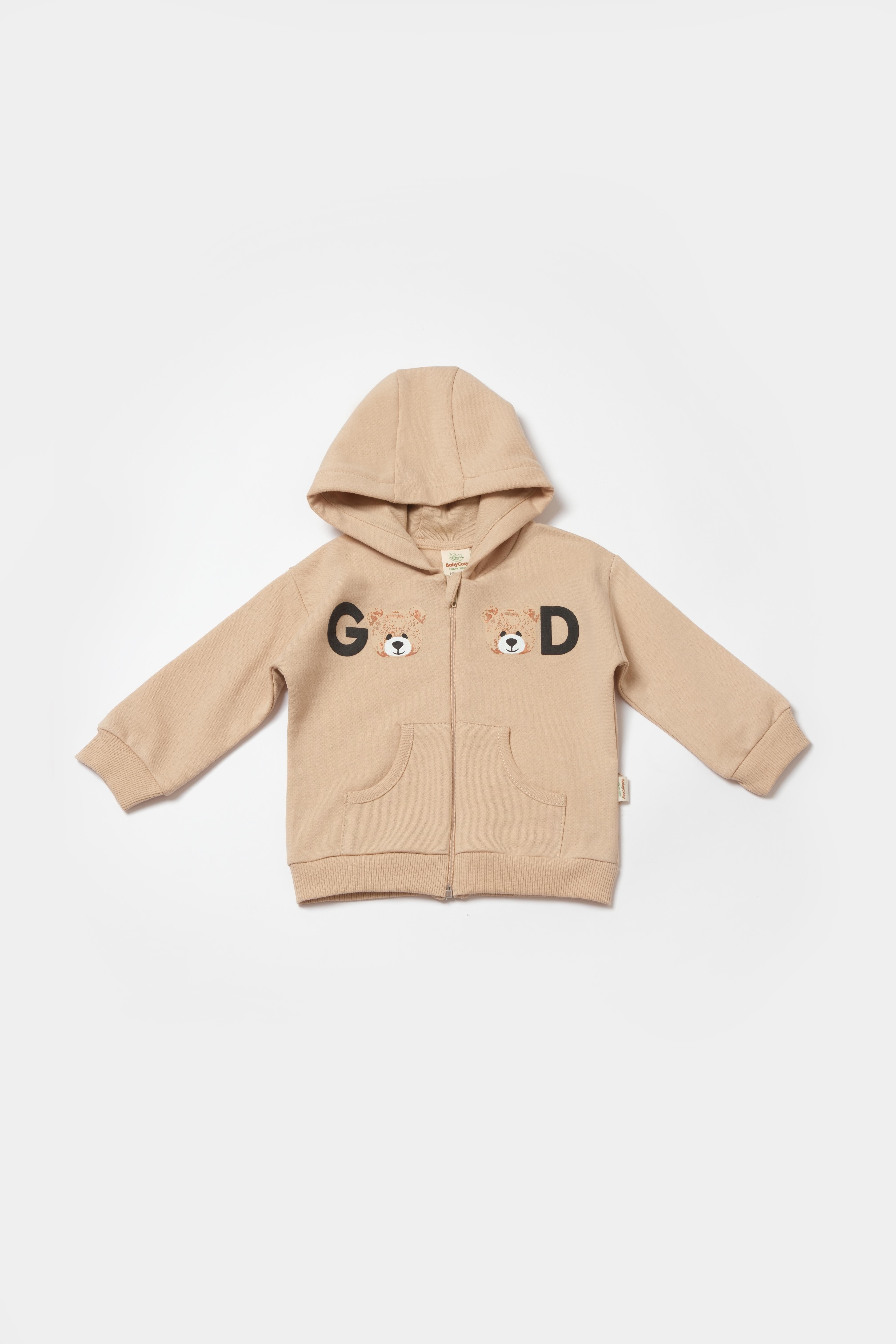 BabyCosy Erkek Bebek Ayıcık Baskılı Fermuarlı Takım  3-24 Ay TAŞ