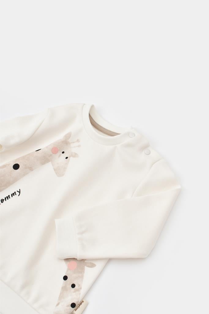 BabyCosy Erkek Bebek Baskılı Takım 3-24 Ay Ekru