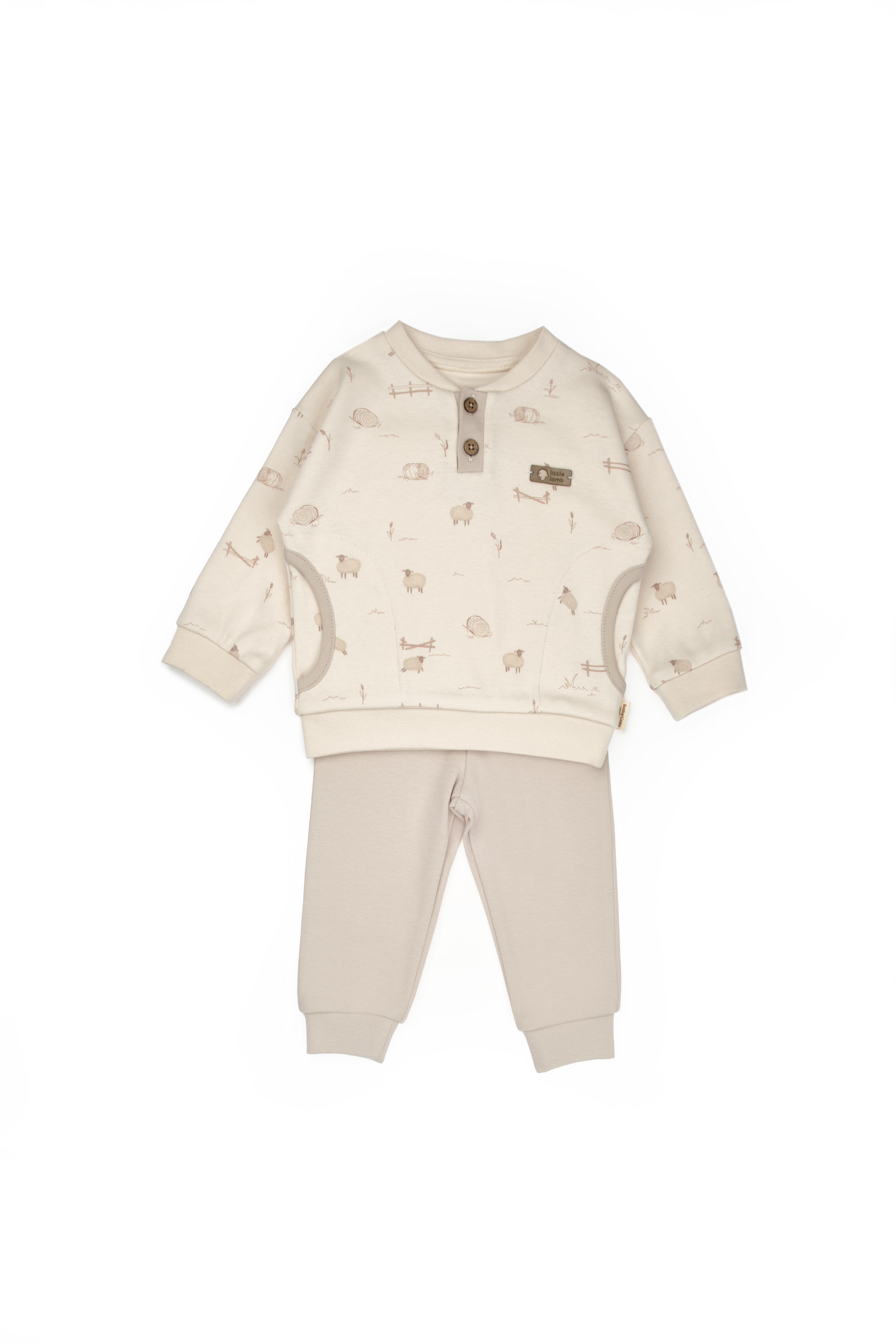 BabyCosy Erkek Bebek Baskılı Takım 3-24 Ay Krem