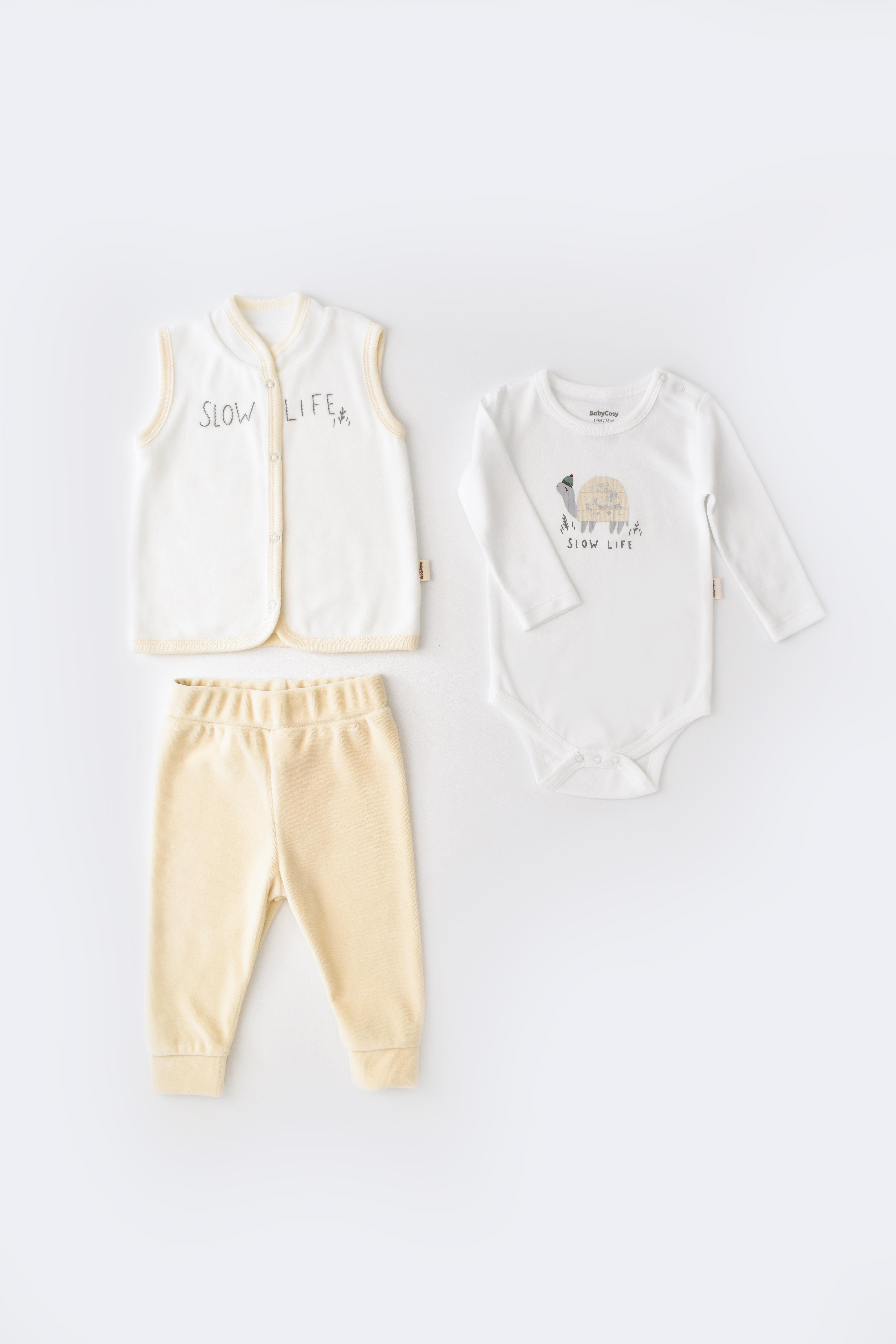 BabyCosy Kız Bebek 3'lü Takım 3-24 Ay Krem