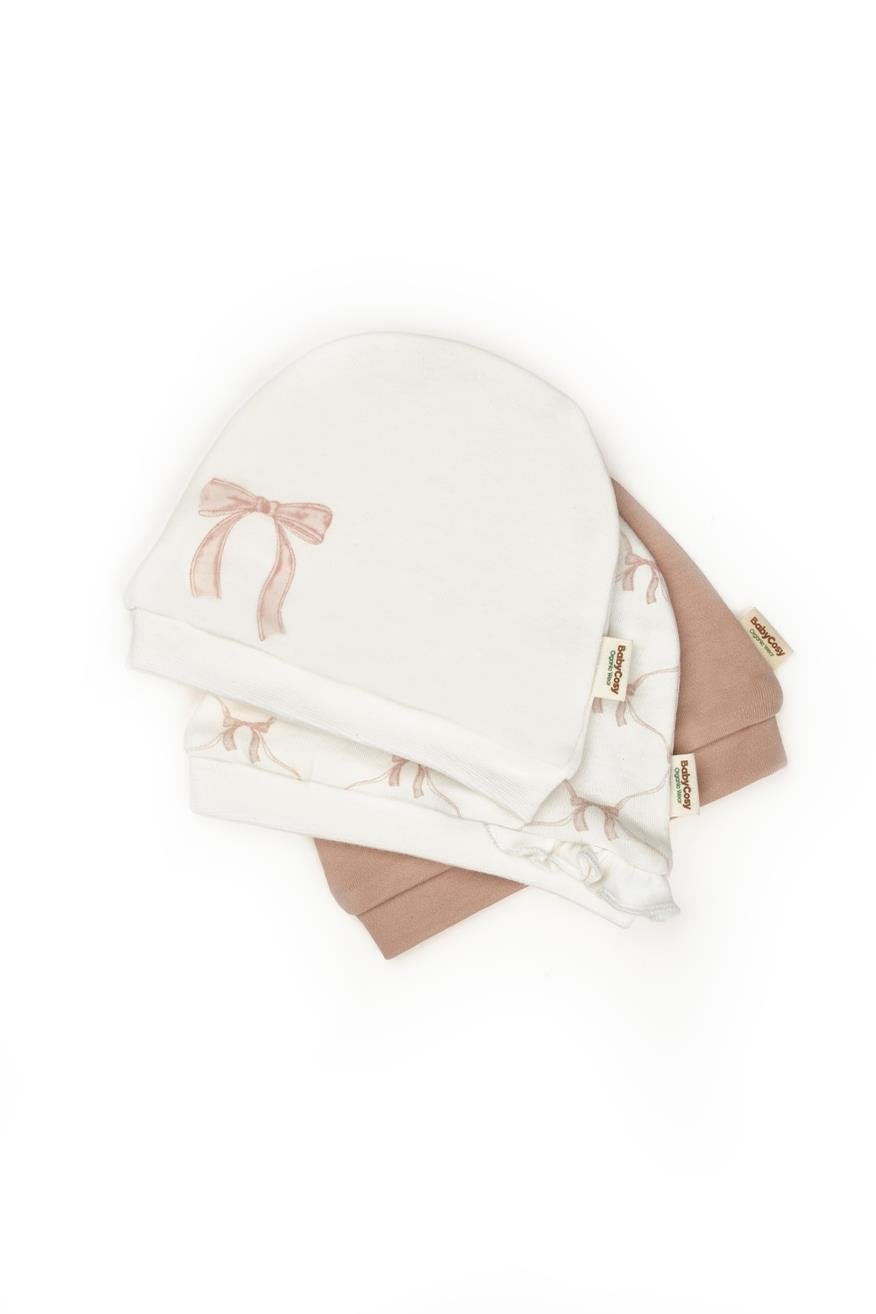 BabyCosy Kız Bebek Penye Bere 3'Lü Ekru