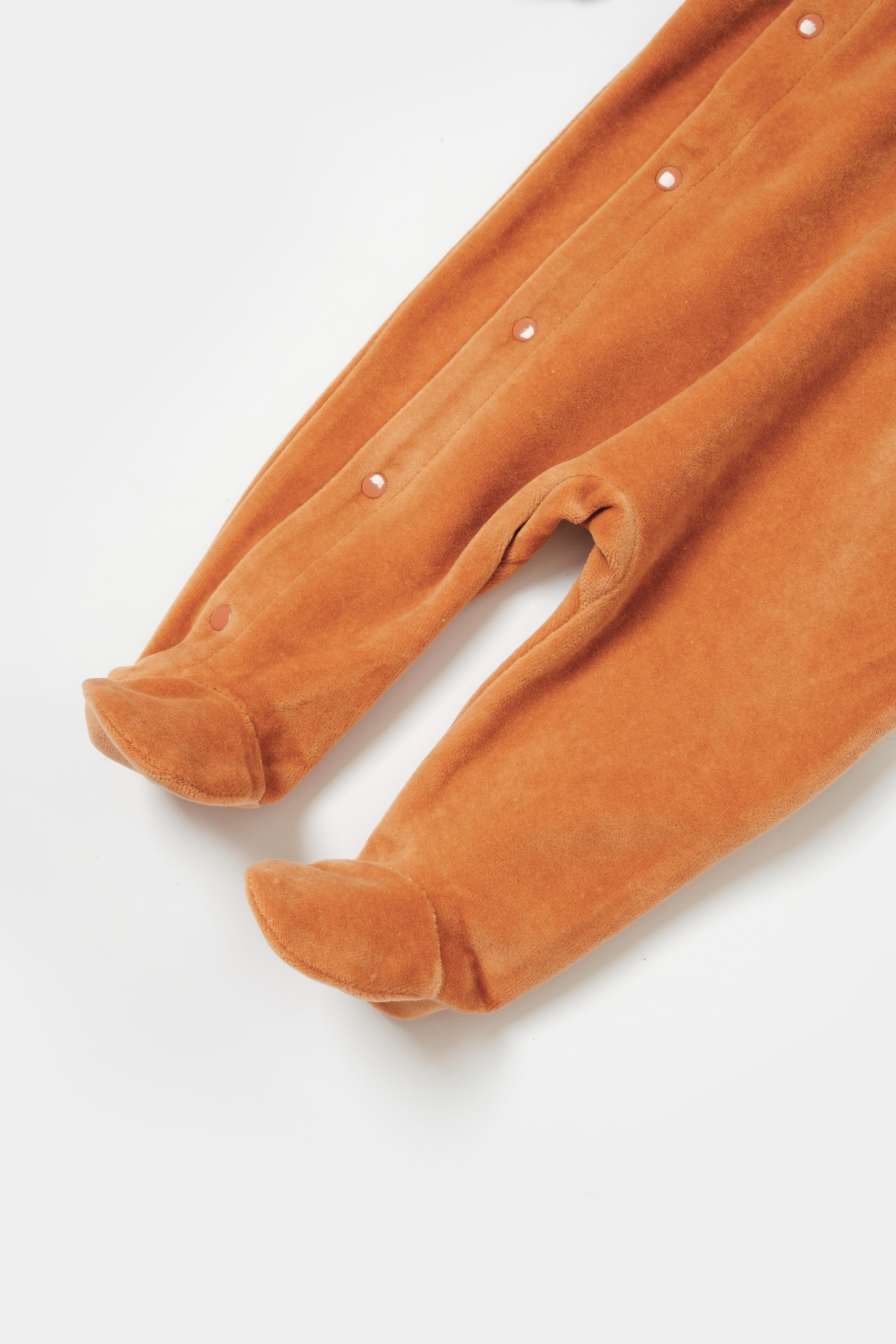 BaybCosy Bebek Kadife Ayaklı Tulum 0-9 Ay Kiremit