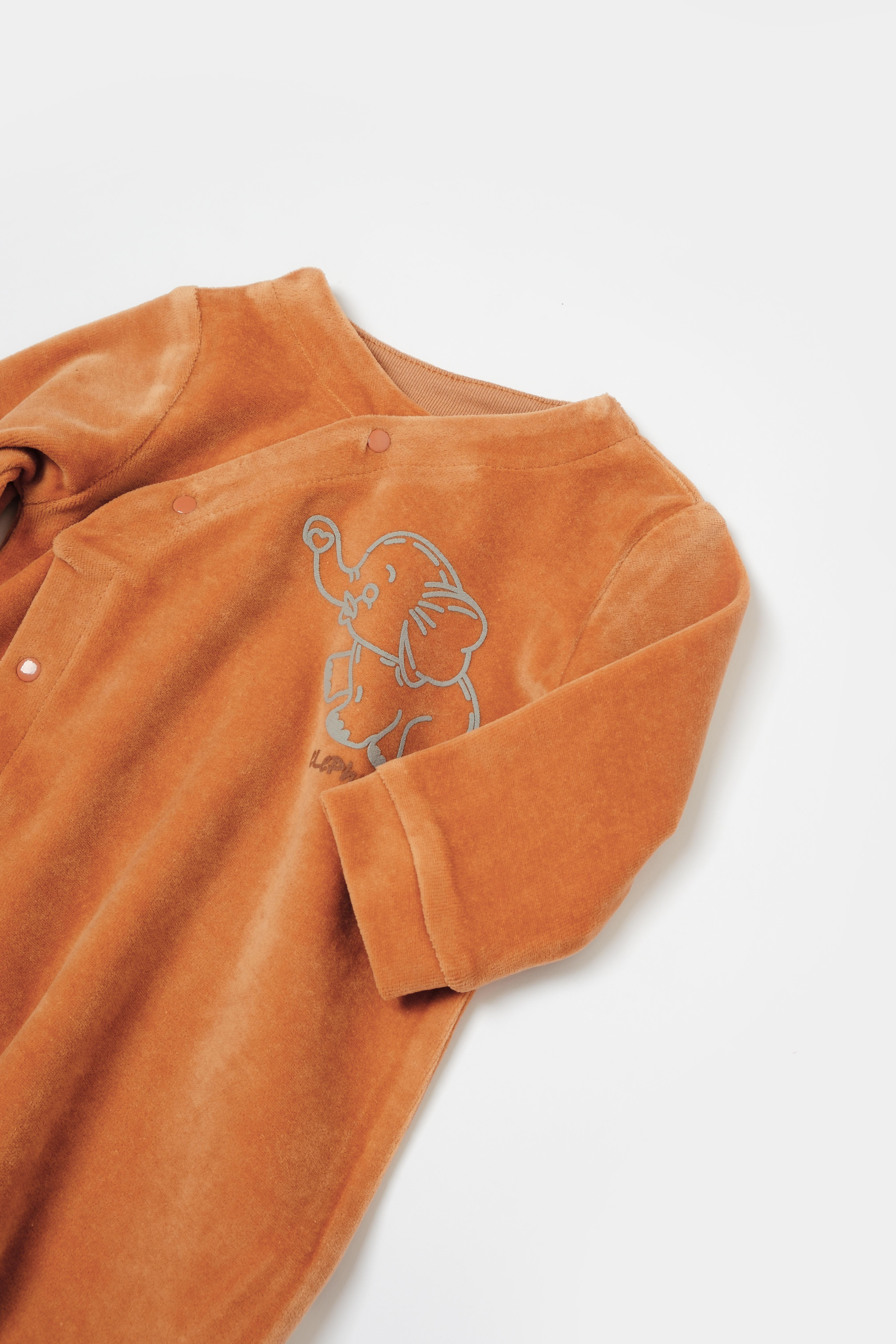 BaybCosy Bebek Kadife Ayaklı Tulum 0-9 Ay Kiremit