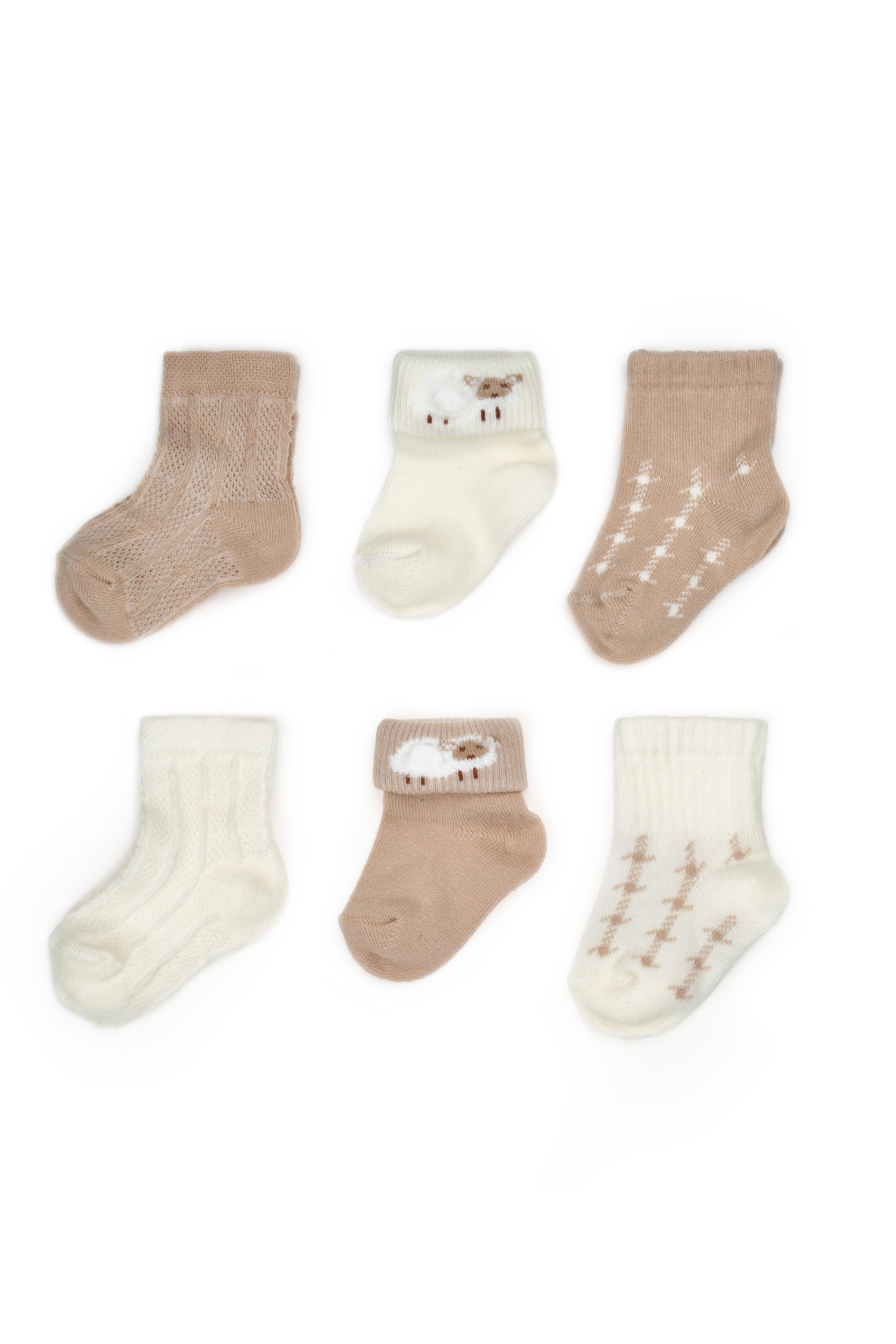 BaybCosy Erkek Bebek 6'lı Çorap 0-24 Ay Ekru