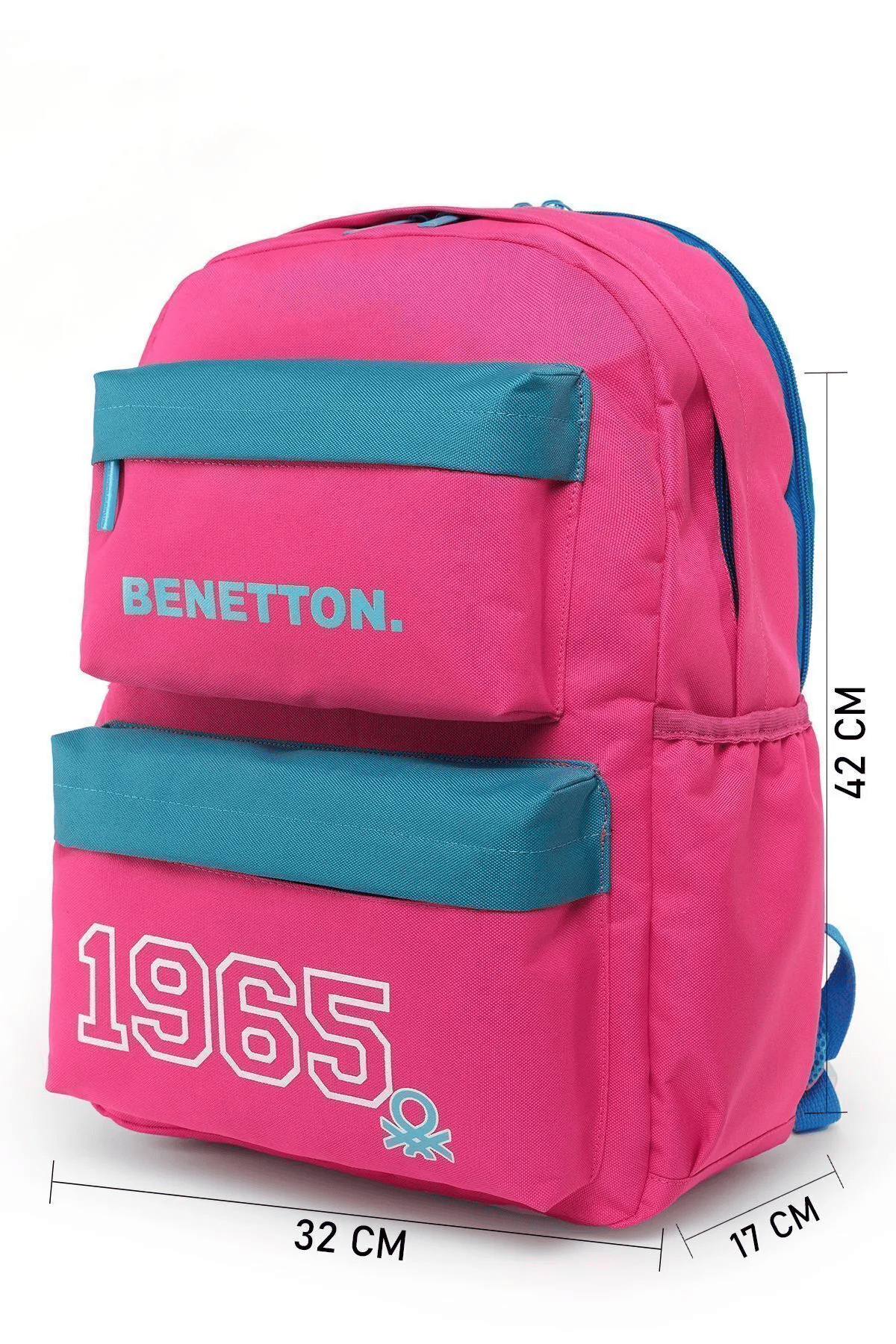 Benetton 1965 Çift Ön Cepli Kız Çocuk Sırt Çantası Fuşya