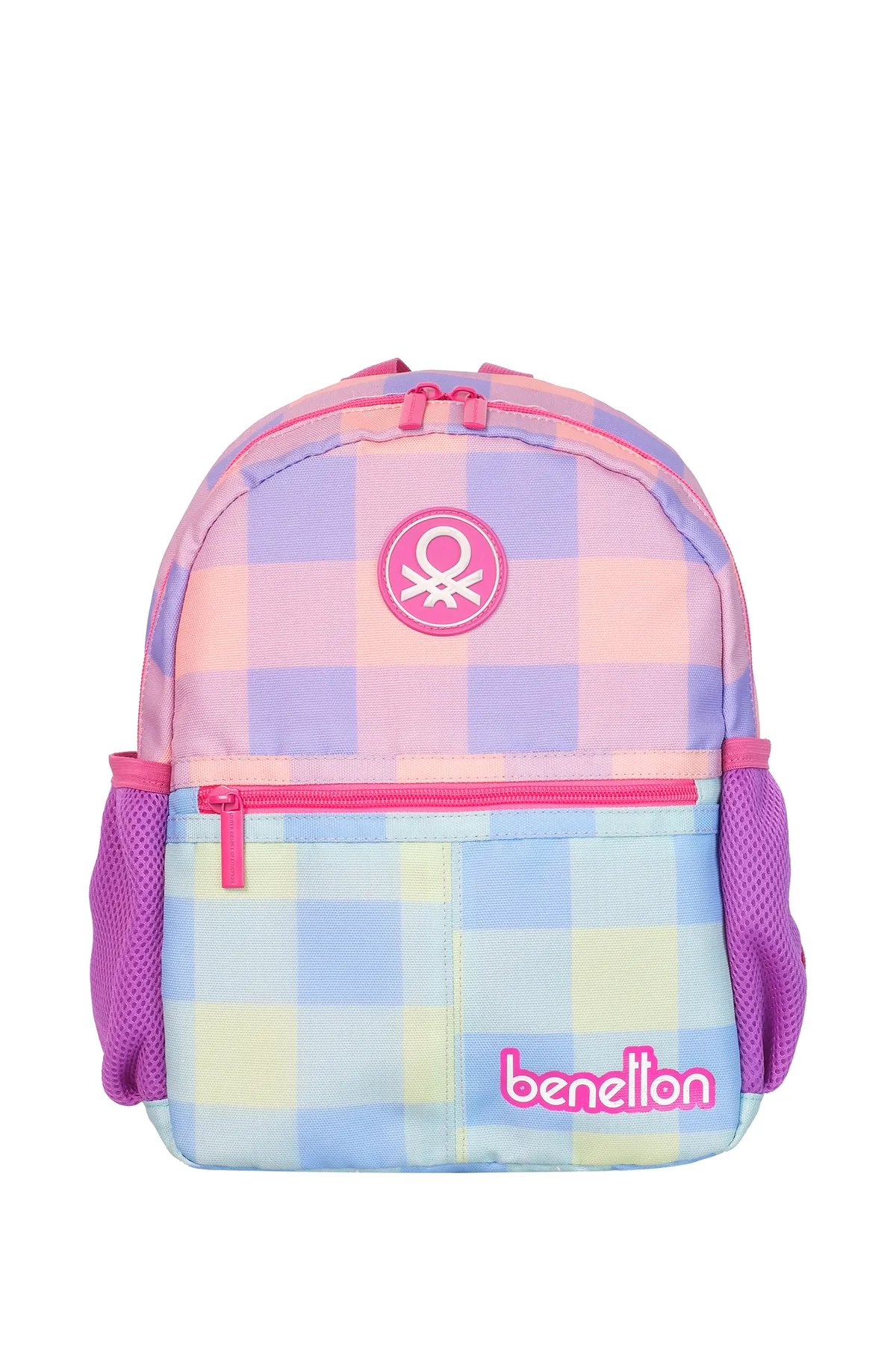 Benetton Ekose Desen Kız Çocuk Anaokul Çantası Mor