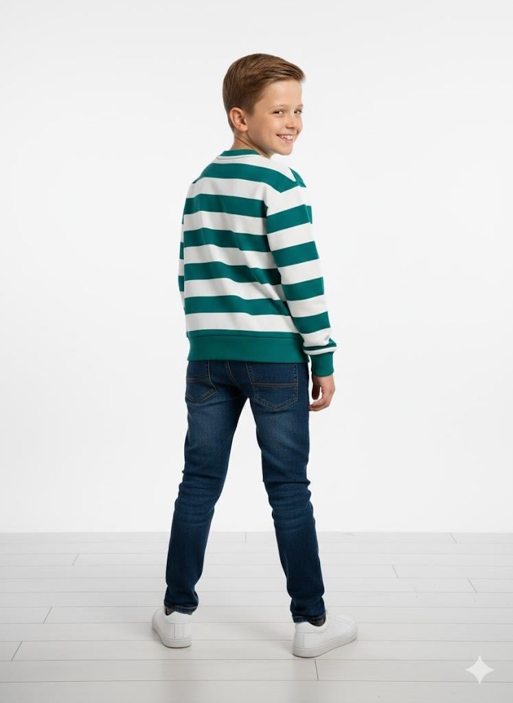 Benetton Erkek Çizgili Sweatshirt 4-14 Yaş Yeşil