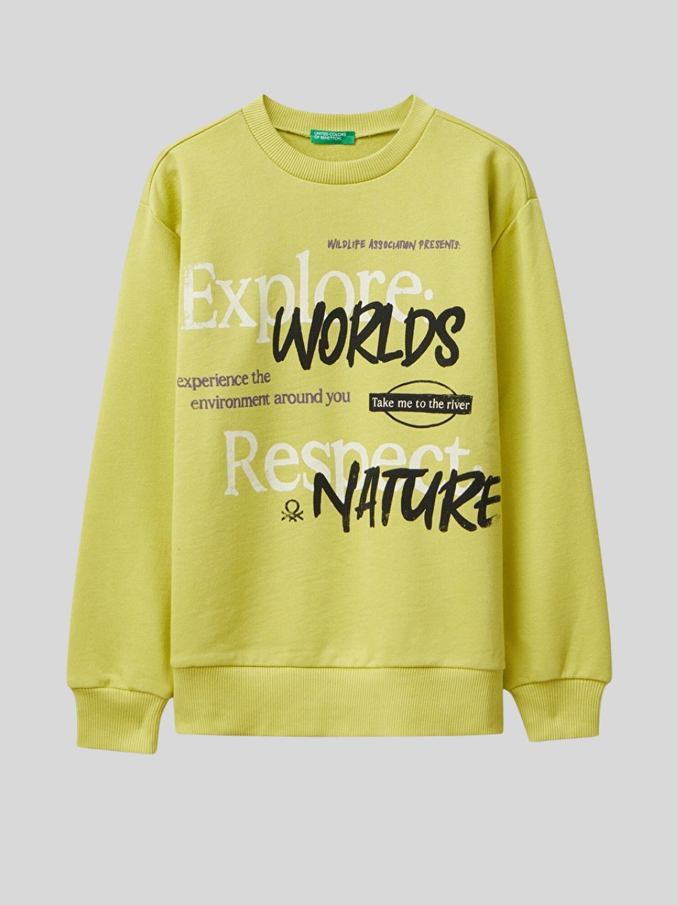 Benetton Erkek Çocuk Baskılı Sweatshirt 6-14 Yaş HARDAL