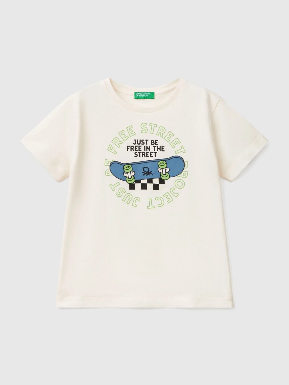Benetton Erkek Çocuk Baskılı Tshirt 1-6 Yaş Ekru