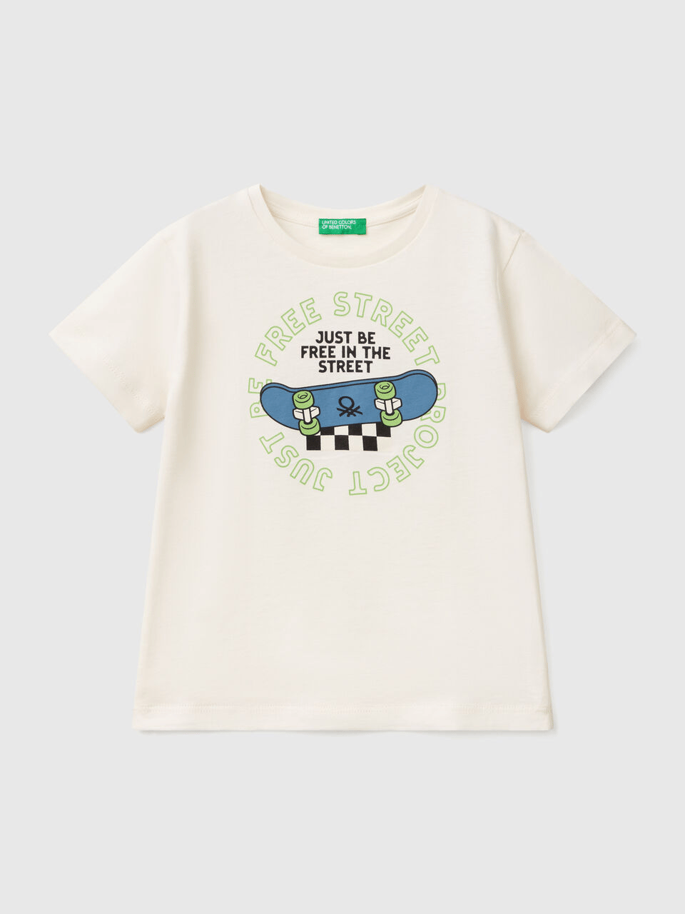 Benetton Erkek Çocuk Baskılı Tshirt 1-6 Yaş Ekru
