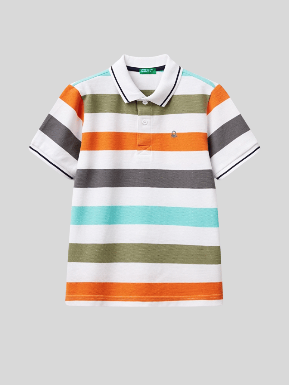 Benetton Erkek Çocuk Çizgili Polo Tshirt 6-14 Yaş Turuncu