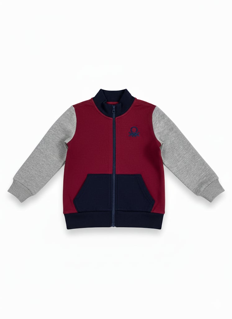 Benetton Erkek Çocuk Fermuarlı Sweatshirt 4-14 Yaş Bordo
