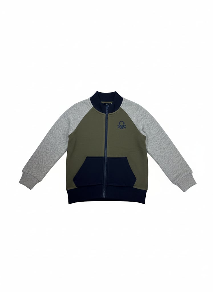 Benetton Erkek Çocuk Fermuarlı Sweatshirt 4-14 Yaş Haki
