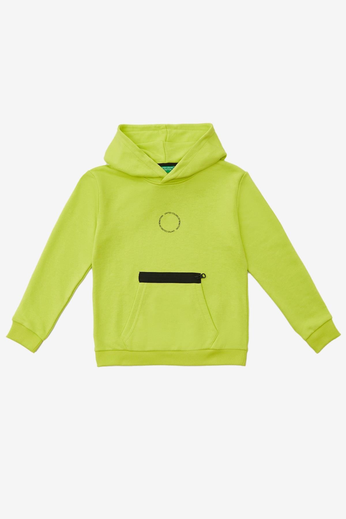 Benetton Erkek Çocuk Kapüşonlu Sweatshirt 4-14 Yaş NEON