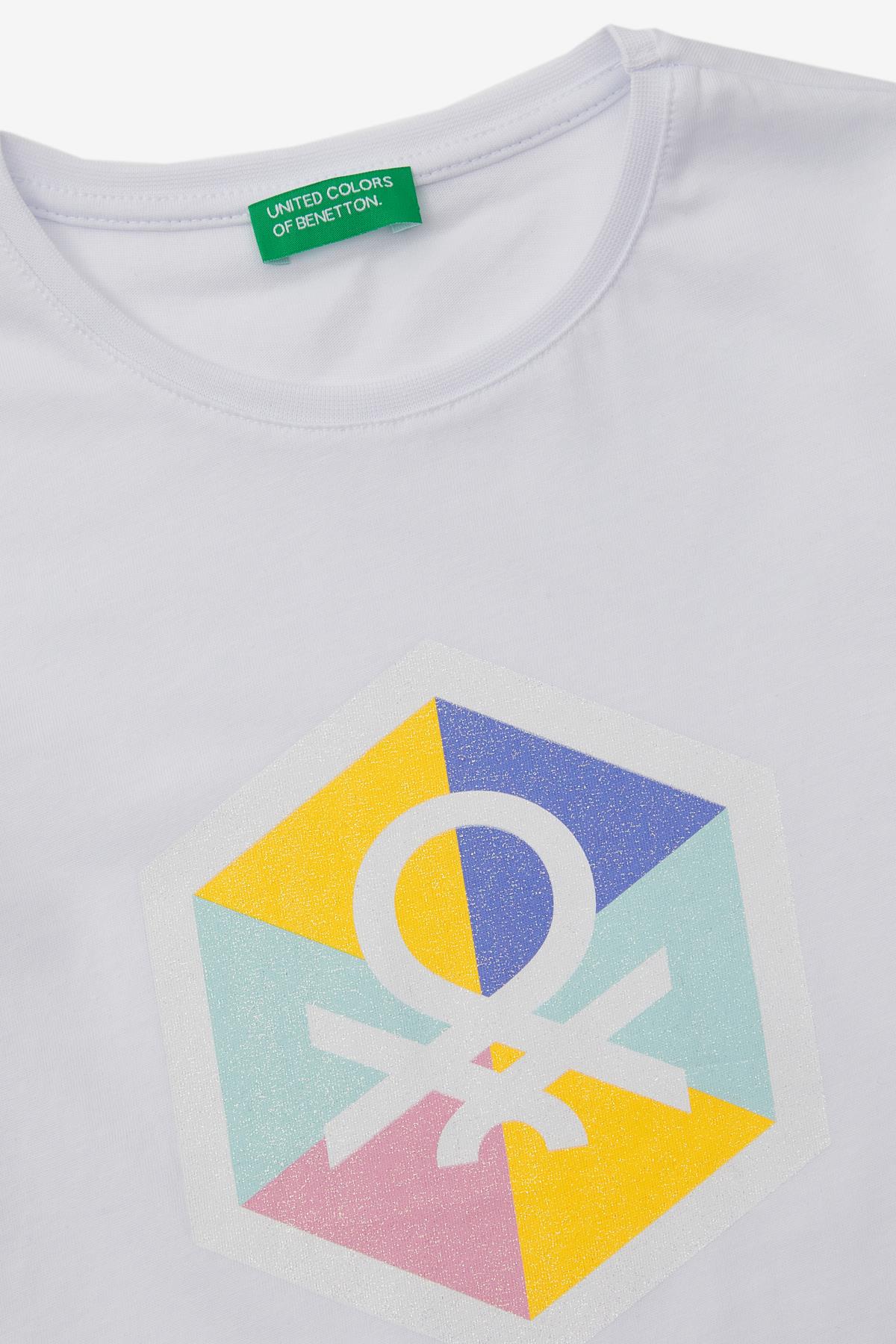 Benetton Kız Çocuk Baskılı Sweatshirt 4-14 Yaş BEYAZ