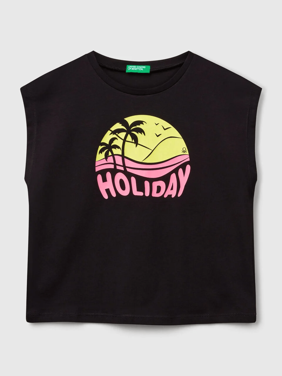 Benetton Kız Çocuk Baskılı Tshirt 6-14 Yaş Siyah