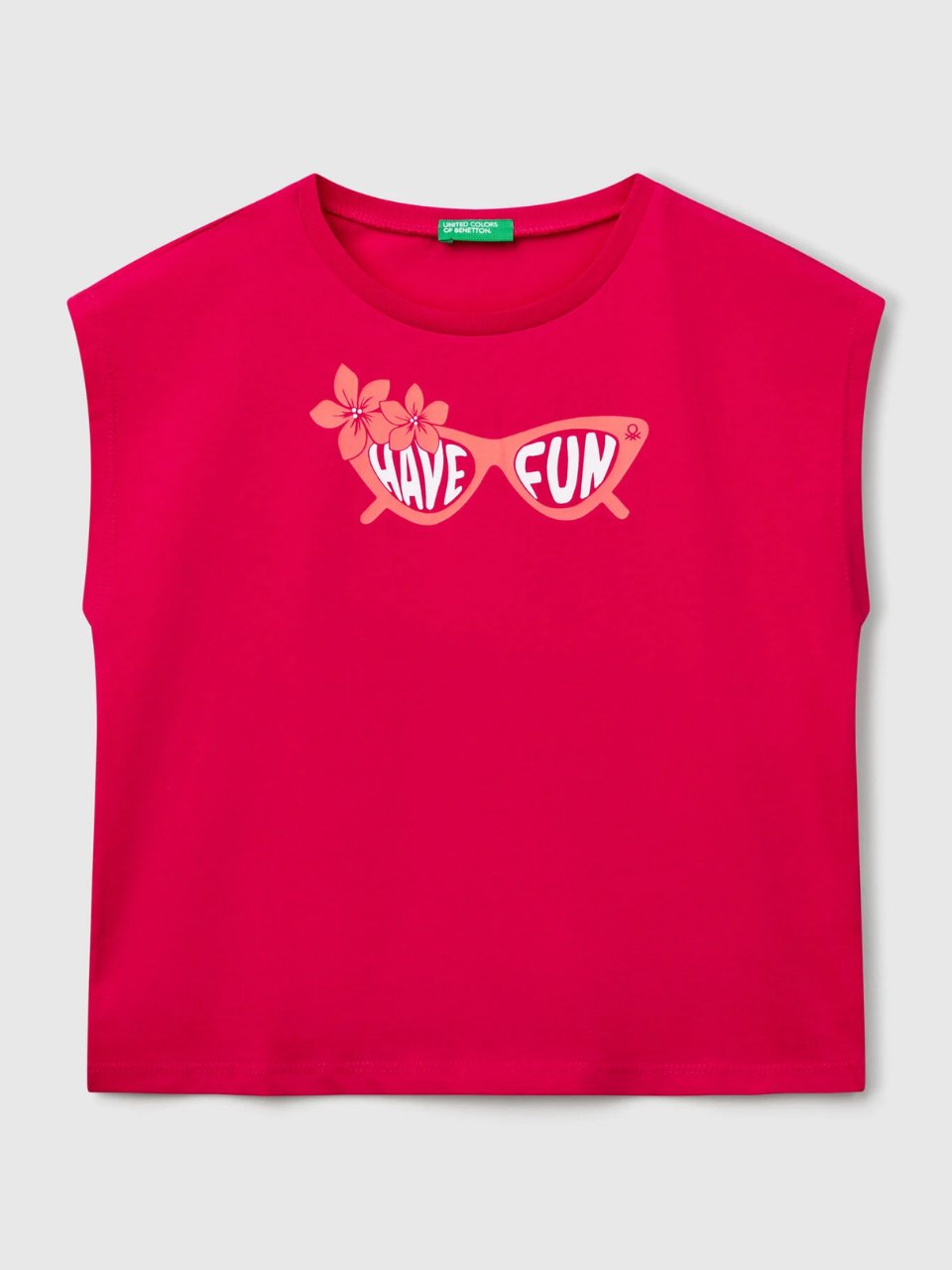 Benetton Kız Çocuk Baskılı Tshirt 6-14 Yaş Fuşya