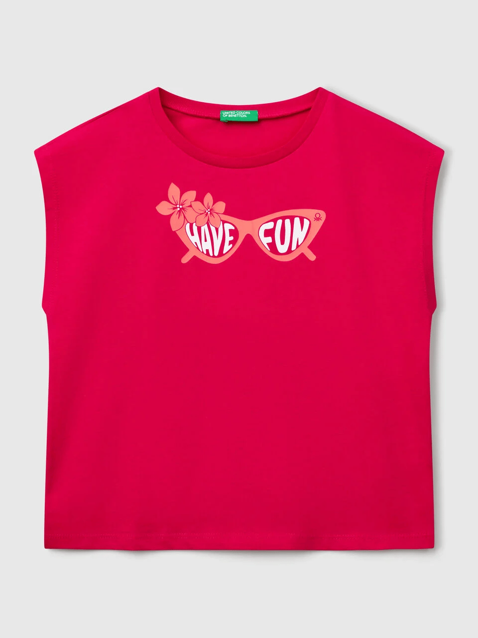 Benetton Kız Çocuk Baskılı Tshirt 6-14 Yaş Fuşya