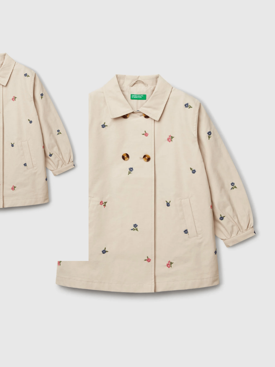 Benetton Kız Çocuk Çiçekli Trençkot 1-6 Yaş Bej