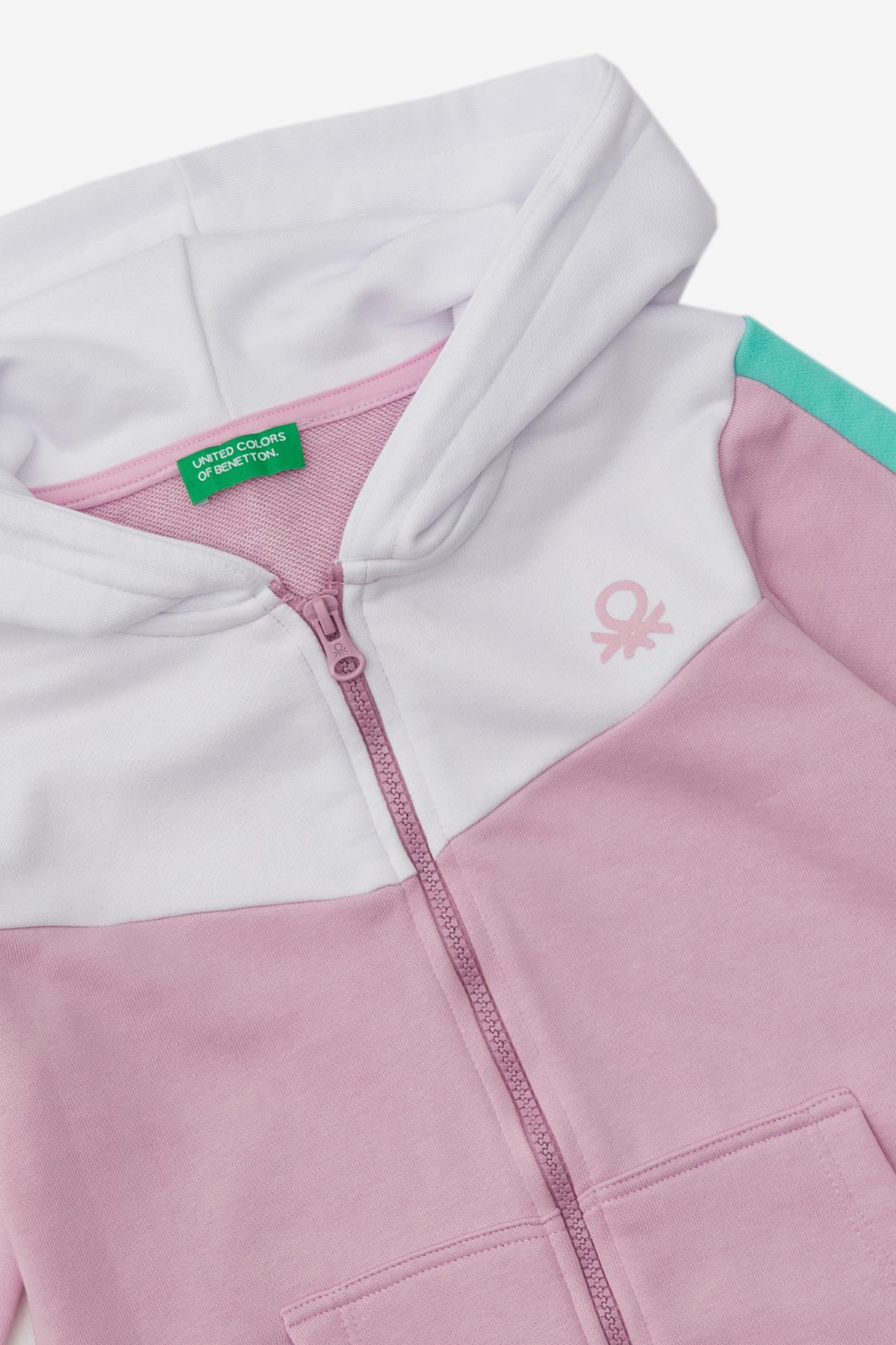 Benetton Kız Çocuk Fermuarlı Sweatshirt 4-14 Yaş PEMBE