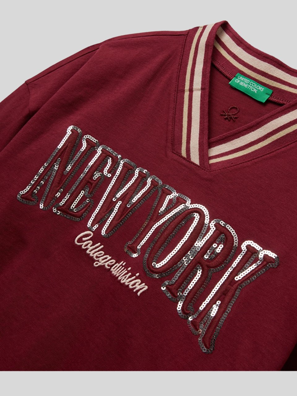 Benetton Kız Çocuk V Yaka Sweatshirt 6-14 Yaş Bordo