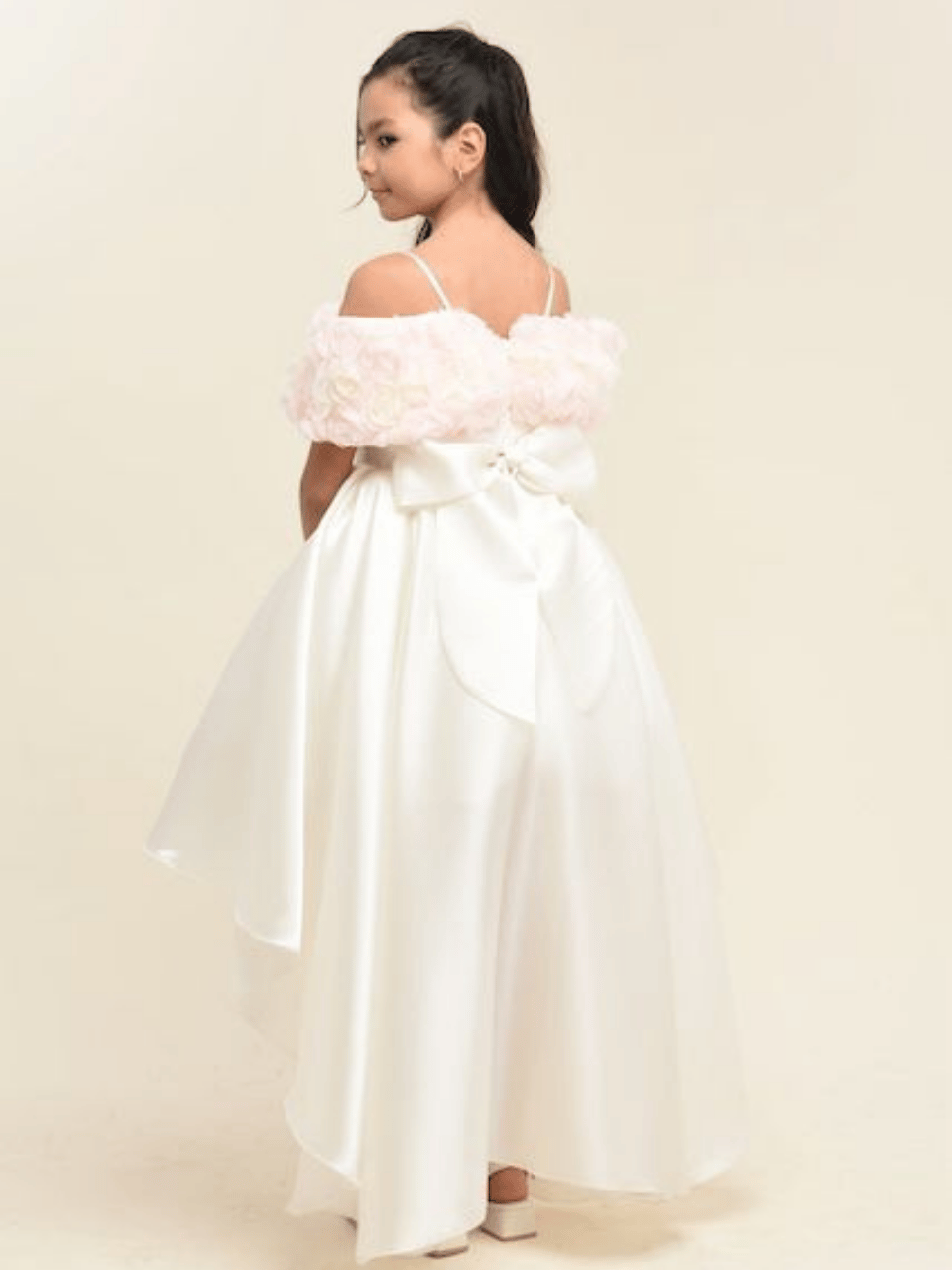 Chaton D'or Çicekli Abiye Elbise 7-15 Yaş Krem