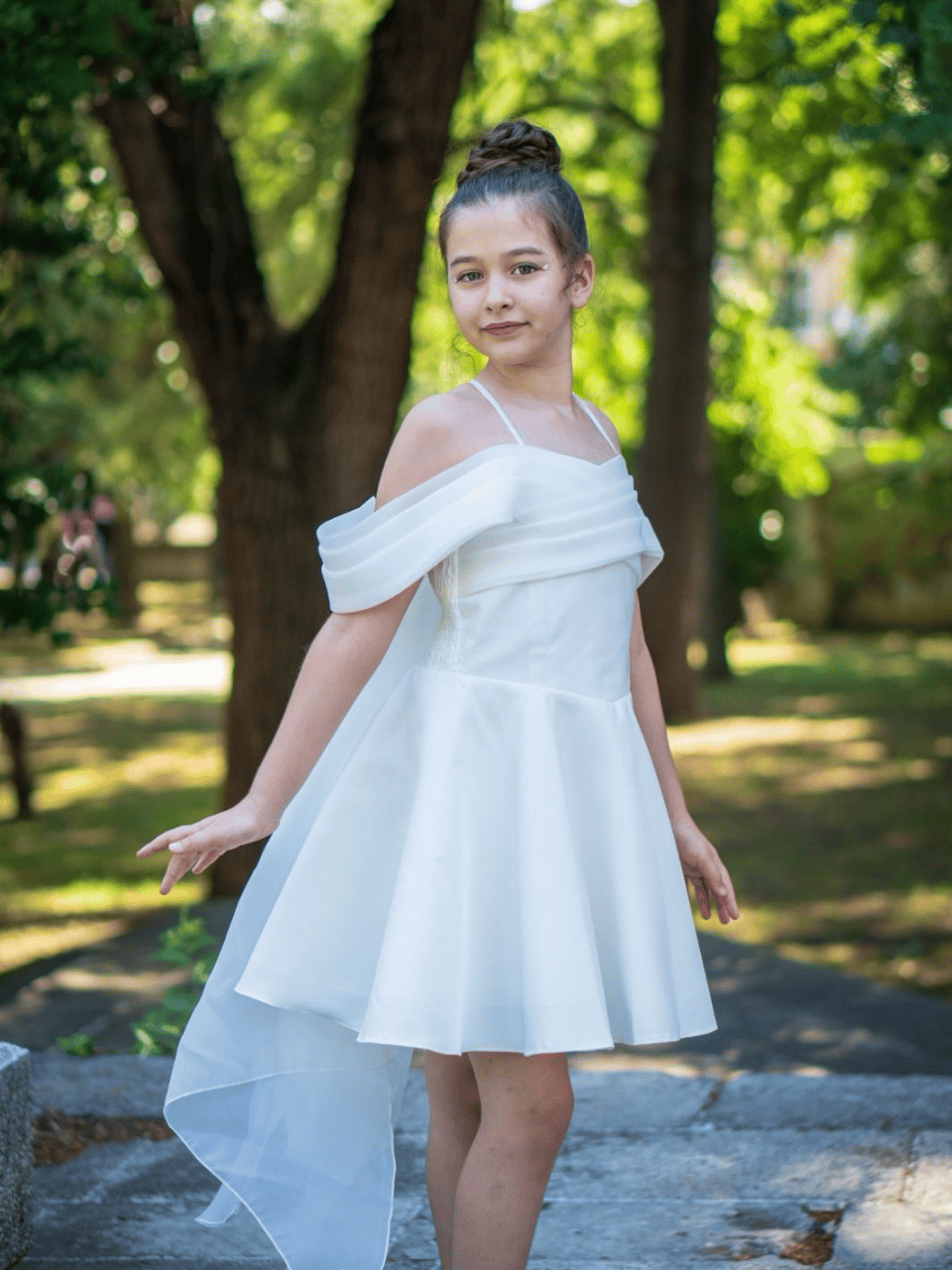 Chaton D'or Düşük Kol Abiye Elbise 7-15 Yaş Krem