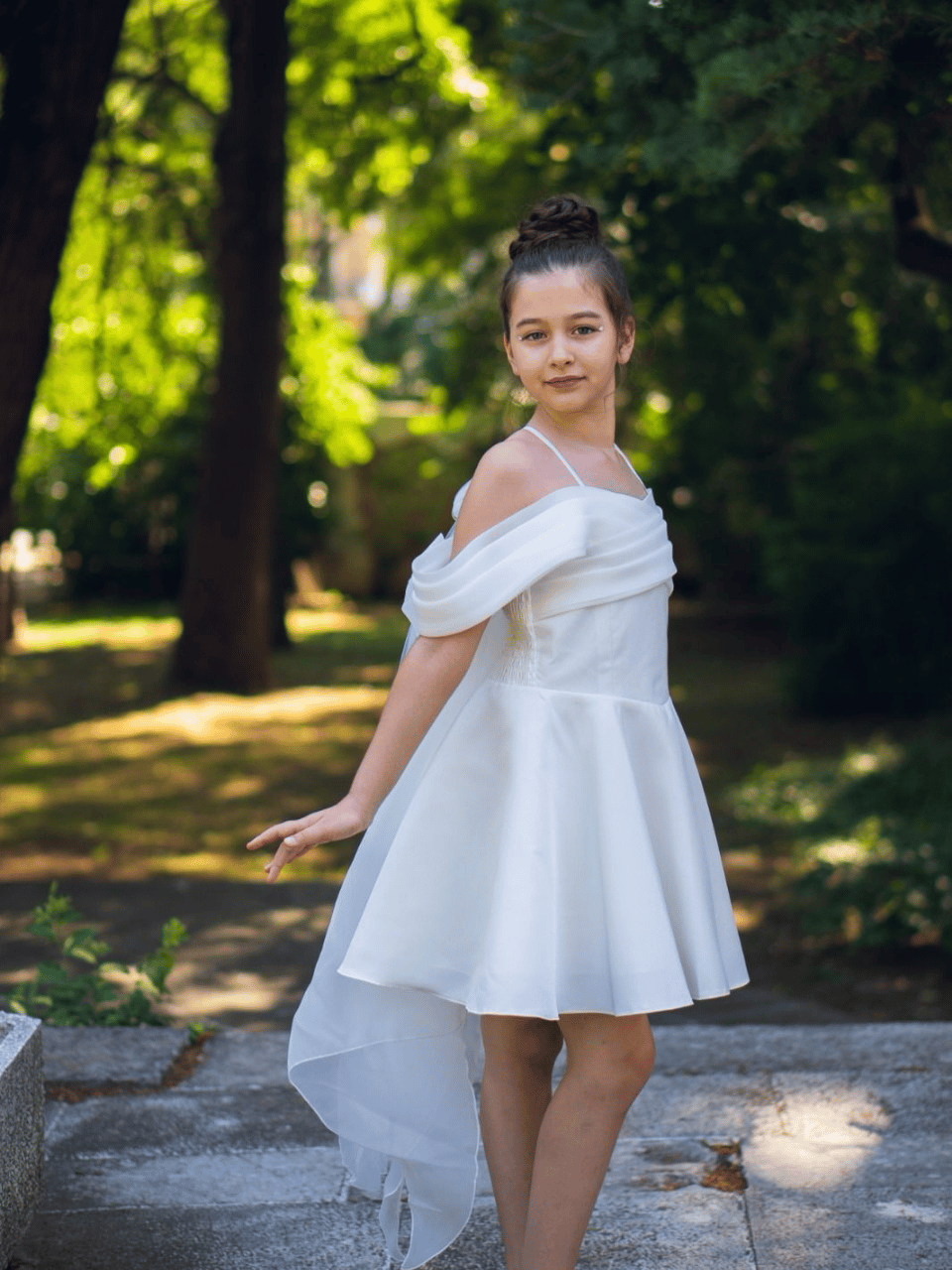 Chaton D'or Düşük Kol Abiye Elbise 7-15 Yaş Krem