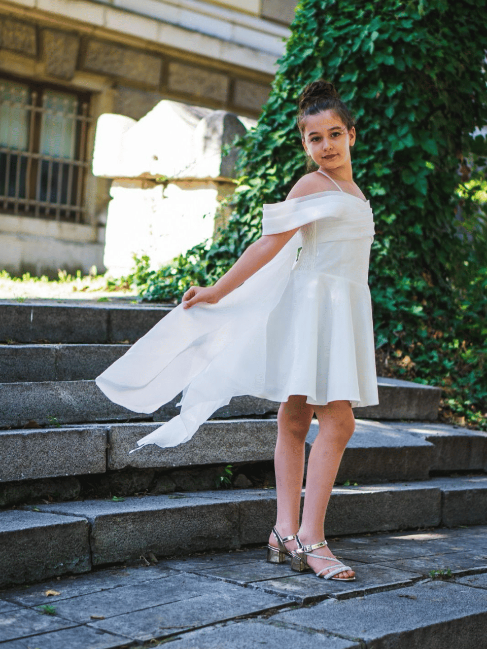 Chaton D'or Düşük Kol Abiye Elbise 7-15 Yaş Krem