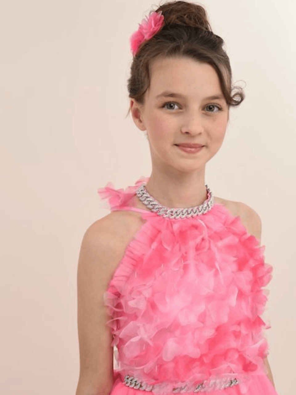 Chaton D'or Kuyruklu Abiye Elbise 7-15 Yaş Fuşya